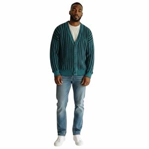 Vintage 90s Expressions Green Textured V-Neck Button-Up Cardigan‎ Sweater Size M